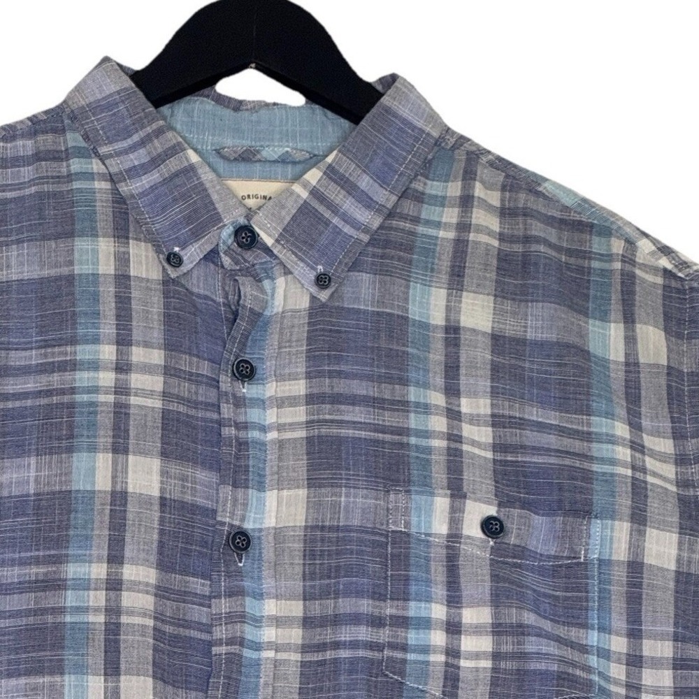Weatherproof Vintage Mens XL Blue on Blue Plaid Short-Sleeve Cotton Camp Shirt